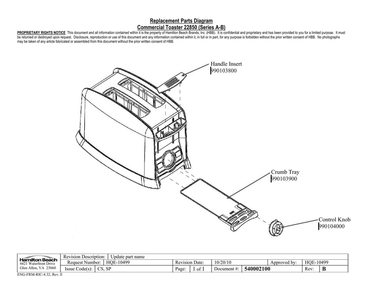 Diagram Diagram and Parts List for 22850  Hamilton Beach Toaster